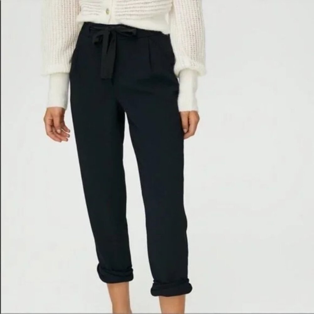 Aritzia Wilfred Allant Pant Black Crop Adjustable Bow Straight Legs Size 4